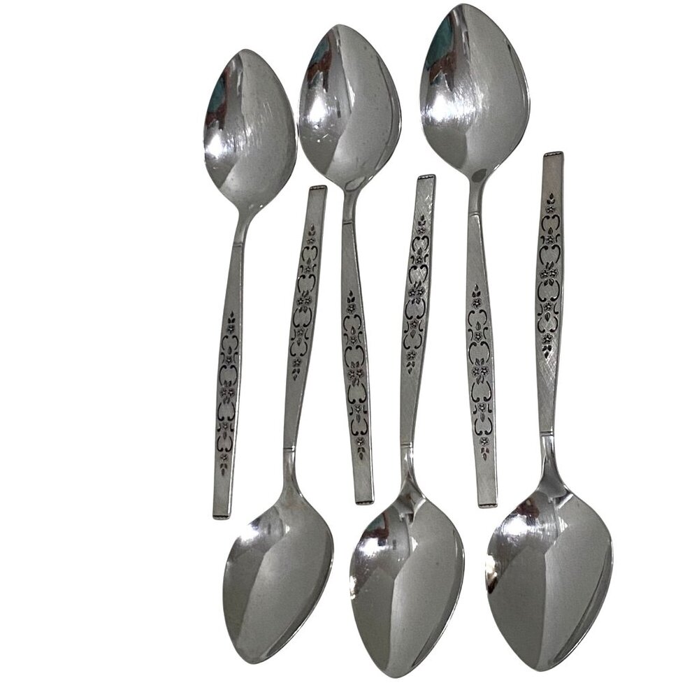 Vintage Wm A Rogers Premier Stainless Oneida SPANADA Soup Spoon Lot of 6 Floral‎